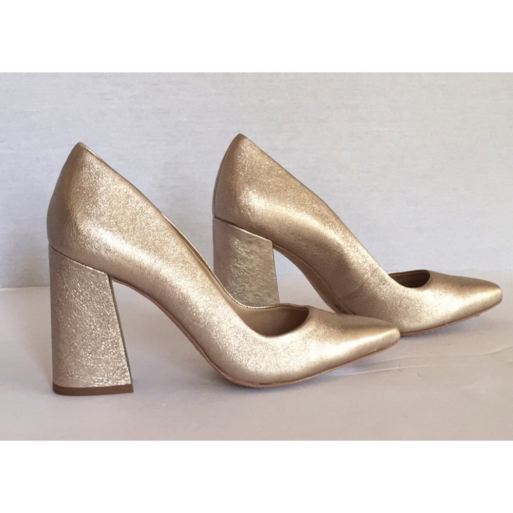 Vince Camuto Gold Block Heel Pumps